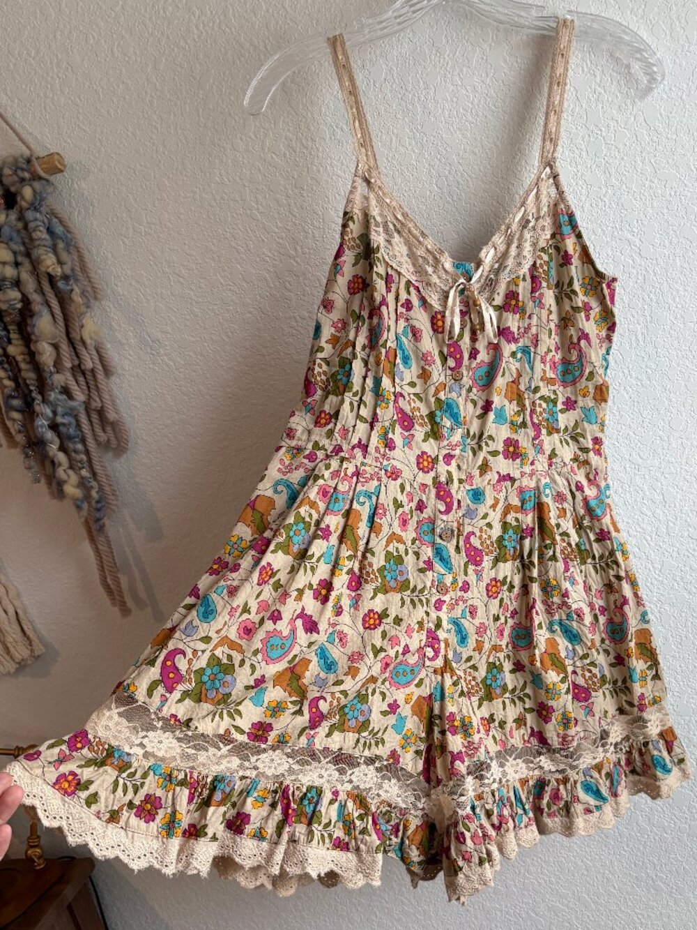 Natural Life Cotton & Lace Flowy Romper - Paisley Petals
